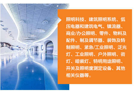 照明科技、建筑照明系統(tǒng)、低壓電器和建筑電氣、鎮(zhèn)流器、商業(yè)/辦公照明、零件、物料及配件、制及調(diào)節(jié)器、裝飾及特制照明、緊急/工業(yè)照明、泛光燈、工業(yè)照明、戶(hù)外照明、街燈、暗裝燈、特明用途照明、開(kāi)關(guān)及照明度測(cè)定設(shè)備、其他相關(guān)儀器等。